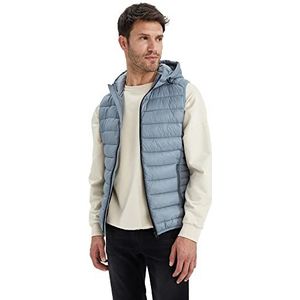 DeFacto Licht opblaasbaar vest voor heren, opstaande kraag, afneembare capuchon, blauw, S, Blauw