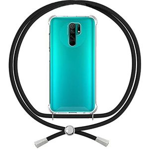 Luxmovil Transparant siliconen hoesje voor Xiaomi Redmi 9, met transparant trekkoord, zachte TPU, siliconen, met verstelbare riem, halsketting, koord