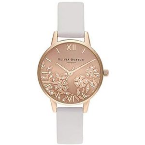 Olivia Burton Analoog kwartshorloge voor dames met roze leren band - OB16MV102, Pale Rose Gold, riem