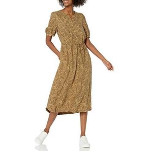 Amazon Essentials Robe midi trapèze cintrée à manches mi-longues pour femme, coupe décontractée, imprimé animal camel noir, taille XXL