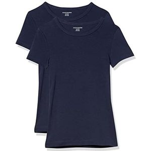 Amazon Essentials Set van 2 T-shirts voor dames met korte mouwen en ronde hals, slim fit, marineblauw, maat XXL