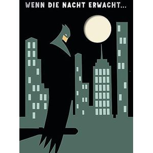 Grafik Werkstatt Verjaardagskaart, muzikaal, met geluid, als de nacht wakker wordt, herovering van het nummer The Batman Theme