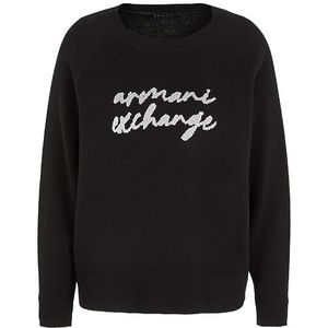 Armani Exchange Wolmix trui aan de voorkant met gebreid logo damestrui, zwart.