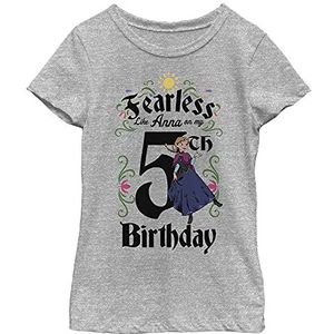 Disney Frozen Anna Fearless On My 5th Birthday Girls T-shirt, grijs gemêleerd atletisch, atletisch grijs gemêleerd