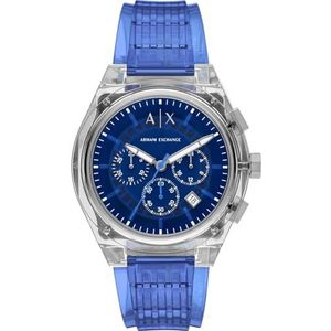 Armani Exchange Herenhorloge met chronograaf uurwerk en behuizing van 46 mm, roestvrij staal, leer of siliconen band, staalblauw en zilvertint