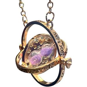 Hermelien Time Turner halsketting, geïnspireerd op Harry Potter Saga, kerstcadeau, Gadget, Zweinstein, goud, zandloper met paars zandloper in kleurrijke eenhoorn-etui, fantasy cosplay, Metaal, Geen