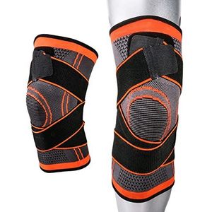 Kniebandage voor vrouwen en mannen, sportieve kniebeschermers, compressie en stabilisatie, verbeterde kniebrace voor wandelen, sport, joggen, volleyba, herstel van artritis (M, oranje)