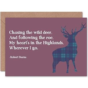 Blanco wenskaart met citaat van Robert Burns in hartvorm van de Highlands