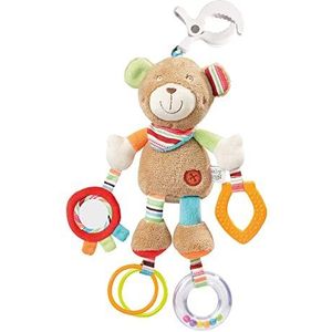 Fehn Teddy 091878 Zachte knuffeldier, teddybeer, ontwikkelingsspeelgoed, om op te hangen met spiegel en ringen, geluiden voor baby's en kleuters vanaf 0 maanden