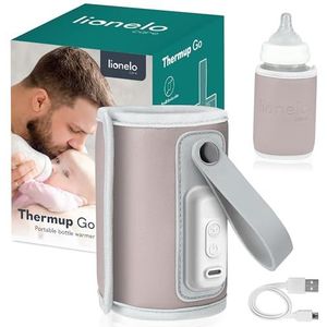 LIONELO Thermup Go Draagbare flessenwarmer voor temperatuurbehoud, USB-opladen, opwarming van melk en babyvoeding, BPA-vrij (roze)