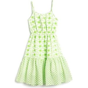 Koton Jurk met bloemen, dunne bandjes, gevoerde ruches, elastische taille, jurk voor meisjes, Wit ontwerp (0d0)