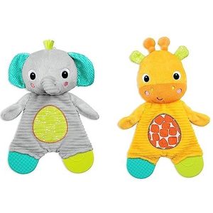 Bright Starts, Snuggle & Teether bijtspeelgoed van pluche, olifant of giraf, verschillende kleuren (1 stuk, stijl May Vary), pasgeborenen +