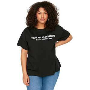 Trendyol T-shirt basique à col rond en tricot pour femme Grande taille, Noir, XXL grande taille