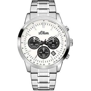 s.Oliver Time heren horloge, zilver-wit, 44 mm, Band