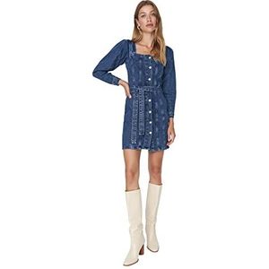 Trendyol Jeansjurk voor dames, nauwsluitend, vierkant, marineblauw, 62, Navy Blauw