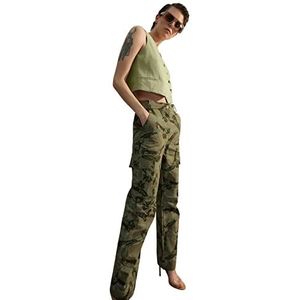 Trendyol Pantalon taille haute jambe droite pour femme, Vert, 66