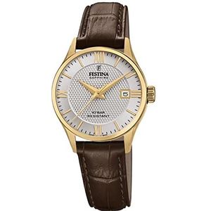 Festina F20011/2 Analoog kwartshorloge voor volwassenen met leren band, bruin/zilver/goud, Armband