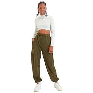 Trendyol Anthracite Ribs Detailed Loose Jogger Knitted Fine Tracksuit Dames Trainingsbroek, Khaki (stad)