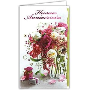 Afie Wenskaart voor verjaardag, bloemenboeket met roze pioenrozen, geschenken, goudkleurig, reliëf van papier, glanzend, gestanst