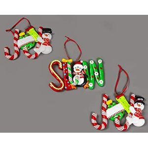 SHATCHI Set van 3 wanddecoraties om op te hangen voor kerstboom met opschrift ""Snow Joy"", motief suiker gerst, kerstman, sneeuwpop, pinguïn