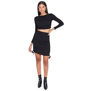 Trendyol Ensemble de deux pièces en tricot uni pour femme chemise, Noir, S