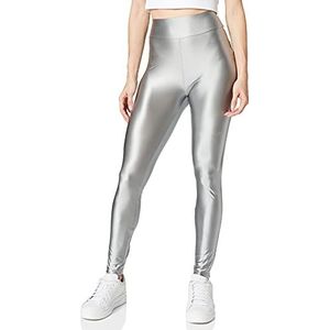 Urban Classics Dames Highwaist Shiny Metalic leggings damesbroek, donkerzilver, S, dark silver