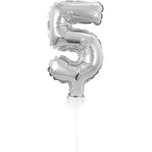 Idena 38240 - folieballon getal met stok - Afmetingen: ca. 8 x 13 cm - zilver, ongevuld, voor lucht, levensjaar, verjaardag, cadeau, decoratie, feest