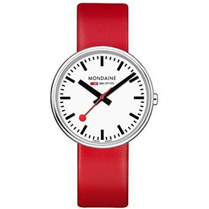 Mondaine Giant MSX.3511B.LC herenhorloge en dameshorloge 35 mm - officieel Swiss Railways polshorloge met rode leren band tot 30 m waterdicht, rood, Rood, riem