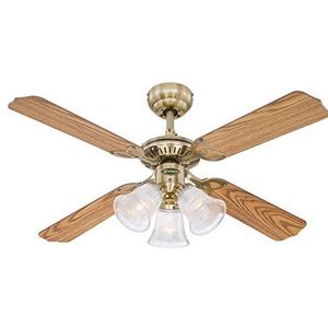 Westinghouse Ceiling Fans Princess Trio Plafondwaaier, antiek messing, met matglas, eiken/mahonie, 105 x 43 cm