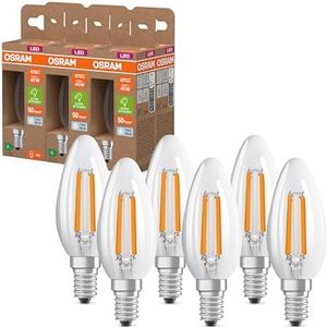 OSRAM Energieklasse in de vorm van een klassieke mini-kaars, 2,2 W/470 lm, EEK A, koud wit licht (4000 K), CRI 80, loodvrij helder glas, E14-fitting, IP20, 35 mm DM, 6 verpakkingen