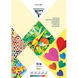 Clairefontaine 97149C Tekenblok met 10 vellen, A3-formaat (29,7 x 42 cm), kartonnen papier 270 g/m² om te knutselen en te tekenen, creatieve vrije tijd voor kinderen en volwassenen, 10 verschillende kleuren