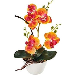 Zijden bloemen met pot 31 cm hoogte kunstmatige Phalaenopsis orchidee bonsai met vaas voor tafelopzetstuk, hoogte 30,5 cm (oranje)