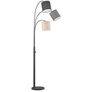 Fischer & Honsel 40360 staande lamp Shade | zandzwart | linnen grijs | linnen | zwart | H: 186,00 cm | wandbreedte: 67,00 cm | met draaischakelaar | 3x E27 max. 40,0 W | 40360