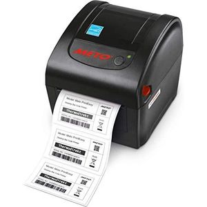 Meto PrintEasy zelfstandig werkende directe thermische printerset met etiketten en accessoires, zwart/rood