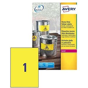 Avery L6111-20 etiketten, 210 x 297, geel, 20 stuks