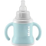 BÉABA Drinkbeker voor baby's, functie met flessen/drinkfles/kopje, lekvrij, vergemakkelijkt het gebruik, ergonomisch, rietje, 3-in-1 Évoluclip, Airy Green