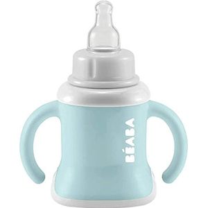 BÉABA Drinkbeker voor baby's, functie met flessen/drinkfles/kopje, lekvrij, vergemakkelijkt het gebruik, ergonomisch, rietje, 3-in-1 Évoluclip, Airy Green