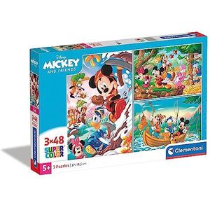 Clementoni Friends Mickey Mouse Supercolor Disney and Friends-3 x 48 (3 48 stuks) - gemaakt in Italië, puzzel voor kinderen van 4 jaar, meerkleurig, 25266