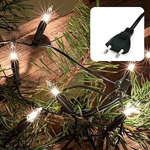 hellum 835014 Lichtsnoer voor binnen, stroomvoorziening, mini-lichtketting met 50 heldere en warme lampen, groene kabel, 7,35 m, 50 lampen met stekker voor Kerstmis