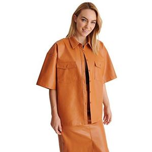 NA-KD Oversized korte mouwen PU-dameshemd, Oranje