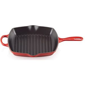 Le Creuset Signature Gietijzeren Grillpan, 26 Cm, Vierkant, Kersenrood