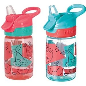 Nuby Incredible Gulp Waterfles - No Morsen Active Peuter Sippy Cup | 360 ml / 12 oz | Draaghandvat | Vaatwasser en magnetron veilig | Geschikte beker voor 18 maanden plus (aardbeien, pak van 2)