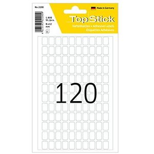 TopStick 2200 multifunctionele etiketten, 120 etiketten per vel 8 x 12 mm, 18000 etiketten, zelfklevend, mini-stickers, handbelettering wit