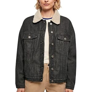 Urban Classics Oversized Sherpa denim jas voor dames, Zwart gewassen.