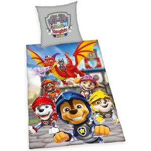 Herding Paw Patrol beddengoed met kussensloop 80 x 80 cm met omkeerbaar patroon, dekbedovertrek 135 x 200 cm, met knoopsluiting, 100% katoen