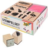 folia Summer, houten stempelset met 11 houten stempels en 2 stempelkussens, ideaal voor het versieren van kaarten, vriendschapsboeken, voor belettering en scrapbooking