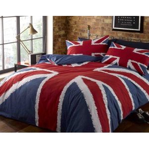 Rapport Home Britse vlag patroon dekbedovertrekset voor tweepersoonsbed blauw rood en wit