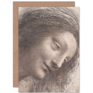 Da Vinci Head wenskaart 3/4-zijdig rechts met lege envelop