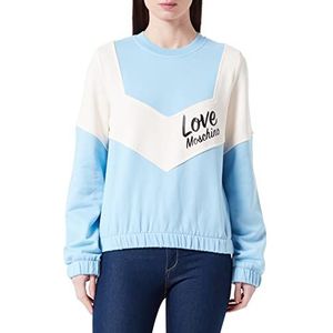 Love Moschino Dames sweatshirt met lange mouwen ronde hals met inzetstukken in contrasterende kleur en Italiaans logo, hemelsblauw/wit, 50, Sky Blauw/Wit