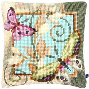 Vervaco Decoratieve vlinders met kruissteekkussen, wit, 40 x 40 x 0,3 cm